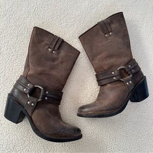 Frye Carmen Harness Short Boots, 6.5M, Smoke